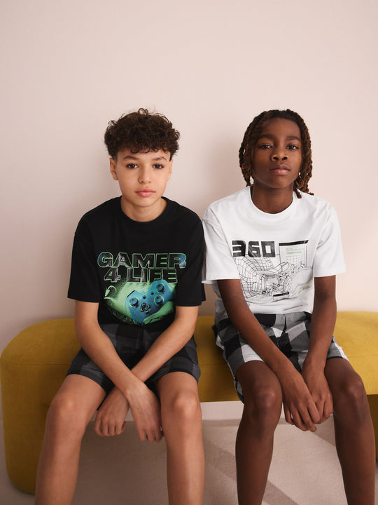 Black/White Check Gamer Shorts Pyjamas 2 Pack (4-16yrs)