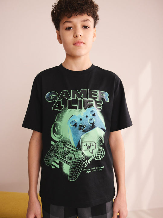 Black/White Check Gamer Shorts Pyjamas 2 Pack (4-16yrs)