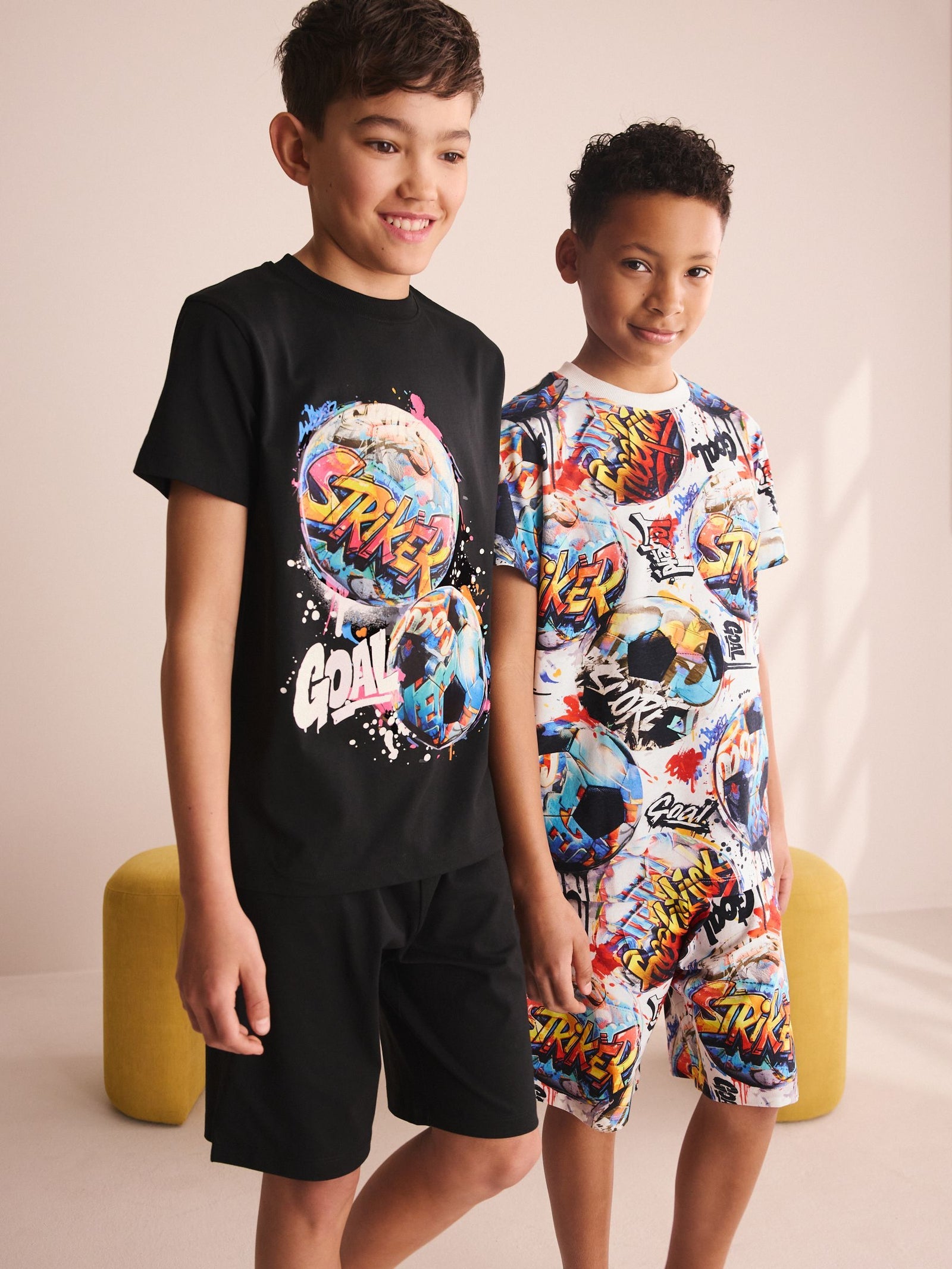 Multi Bright Football Short Pyjamas 2 Pack (3-16yrs)