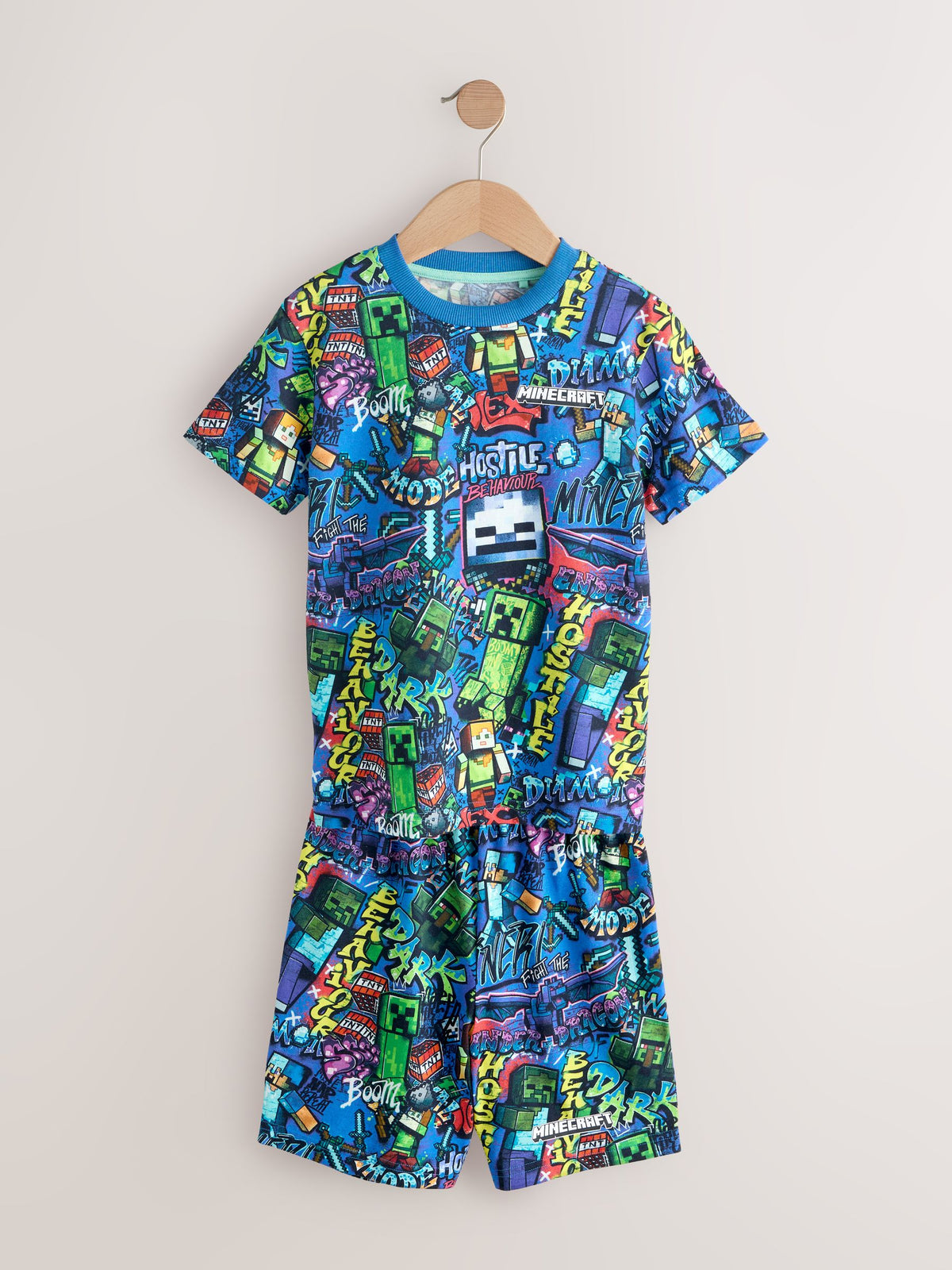 Green/Blue Minecraft Short Pyjamas 2 Pack (5-14yrs)