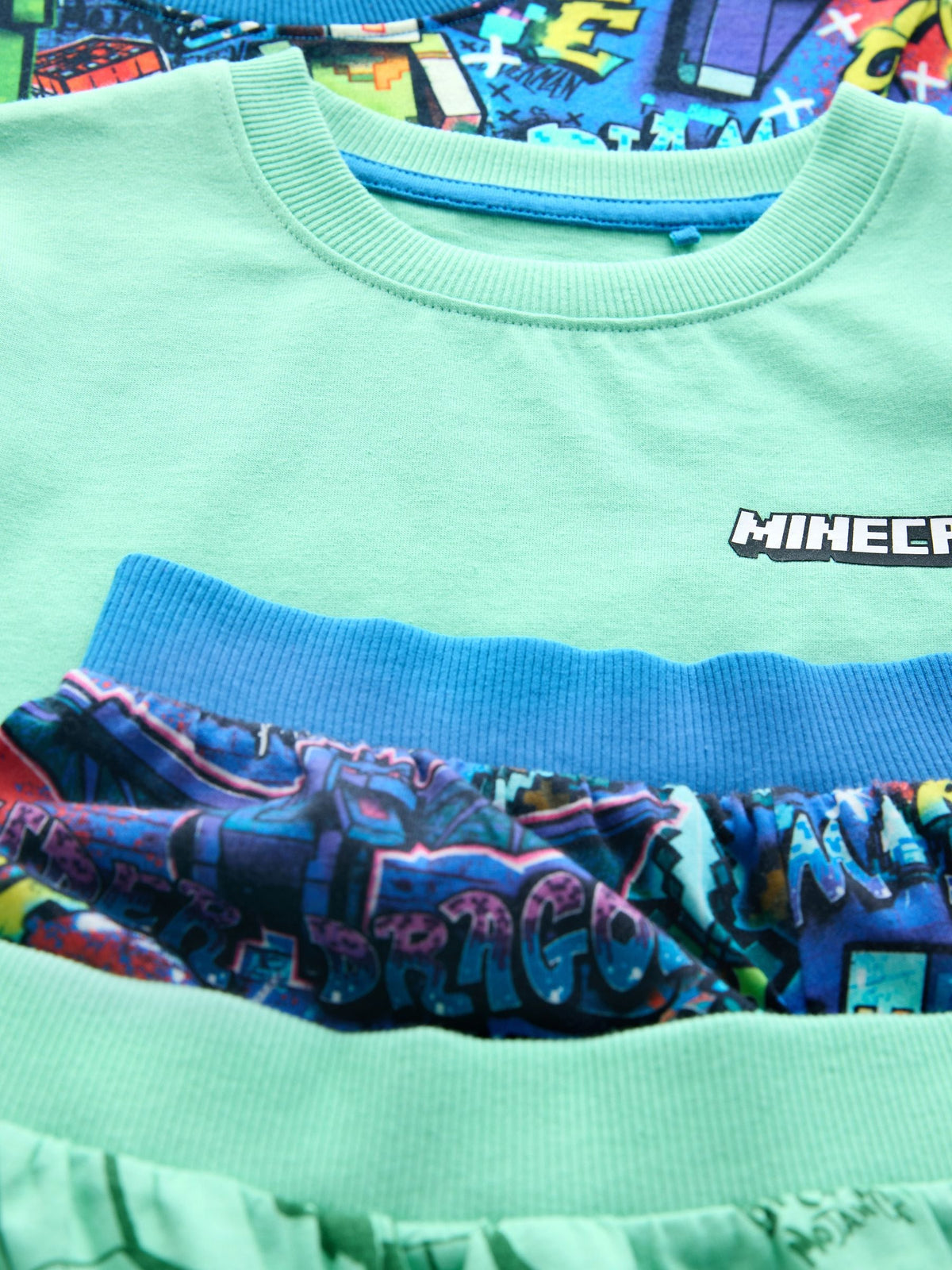 Green/Blue Minecraft Short Pyjamas 2 Pack (5-14yrs)