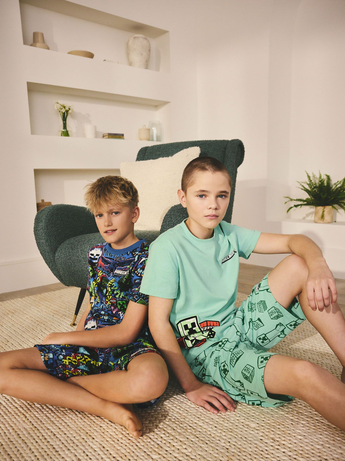 Green/Blue Minecraft Short Pyjamas 2 Pack (5-14yrs)