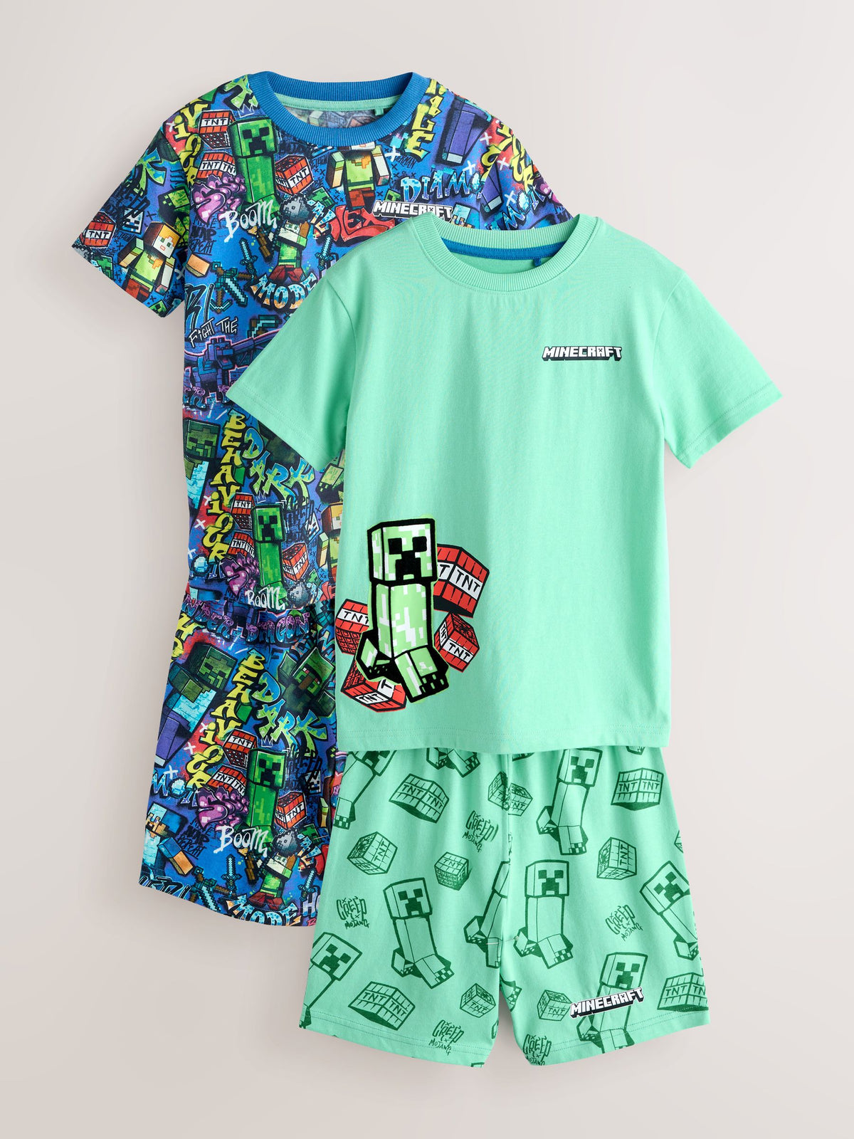Green/Blue Minecraft Short Pyjamas 2 Pack (5-14yrs)