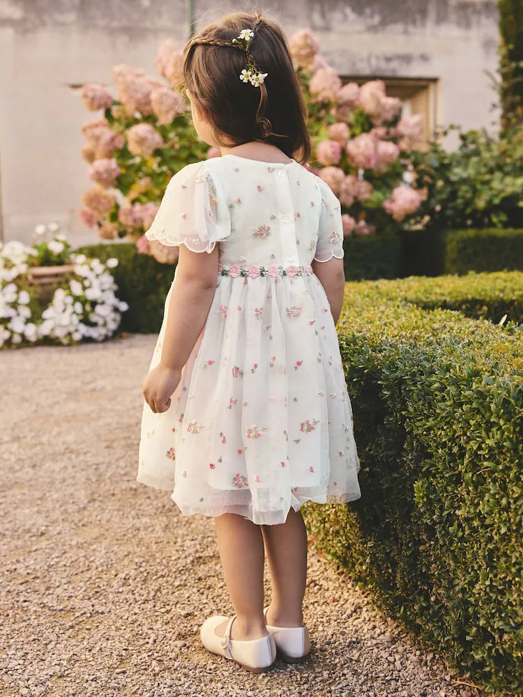 Ivory Embroidered Mesh Dress (3mths-8yrs)