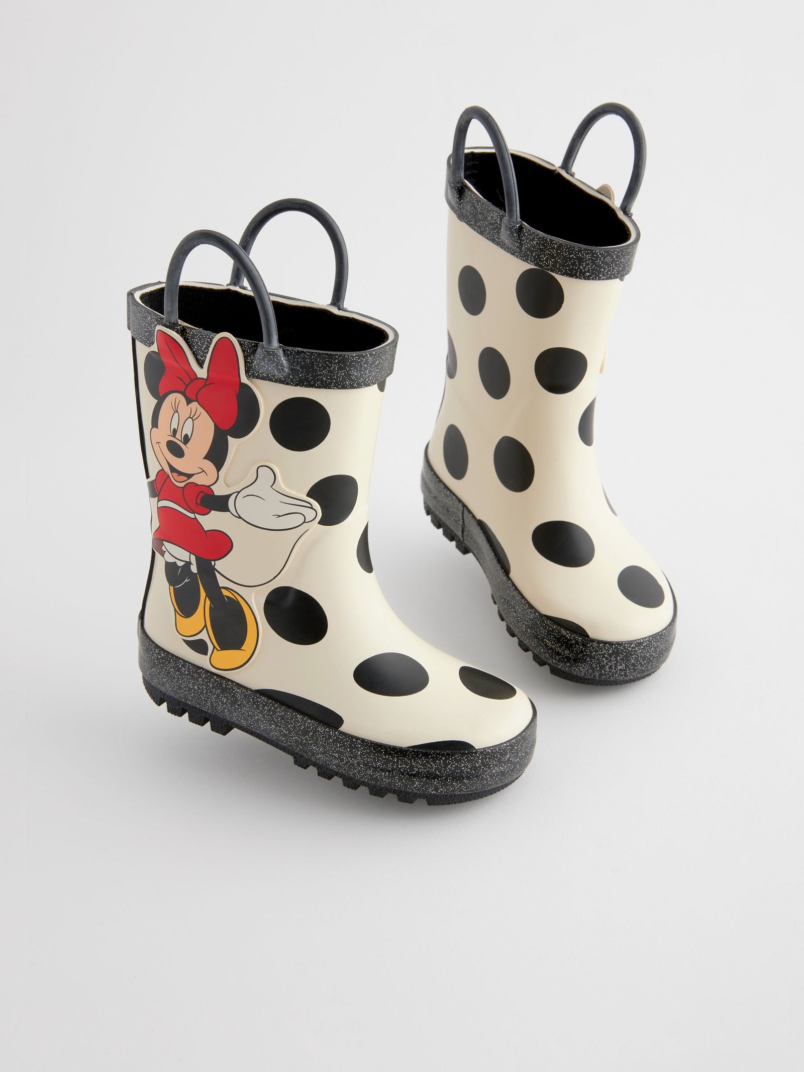 Black/White Minnie Mouse and Daisy Duck Handle Wellies