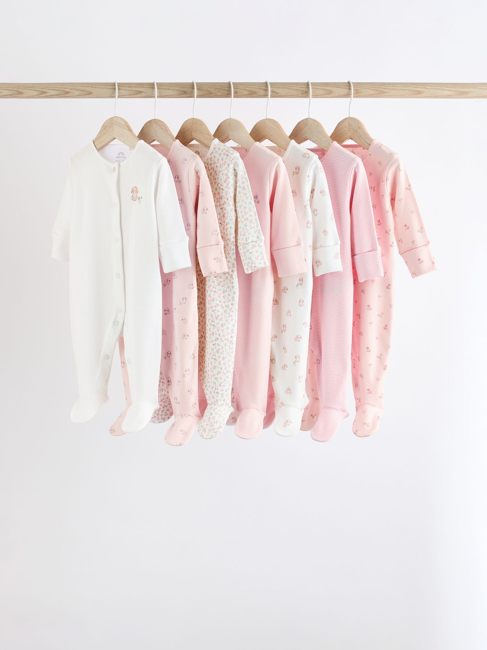 Pink 7 Pack 7 Pack Baby Sleepsuits immediate