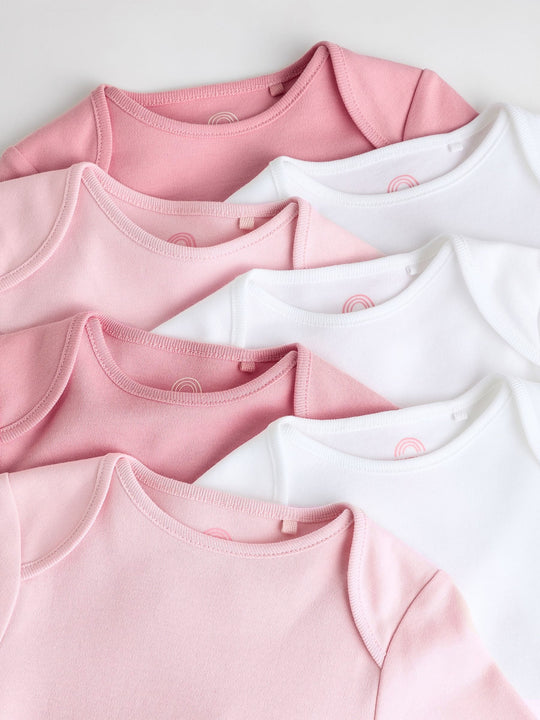 Pink/White 7 Pack Essential Long Sleeve Baby Bodysuits
