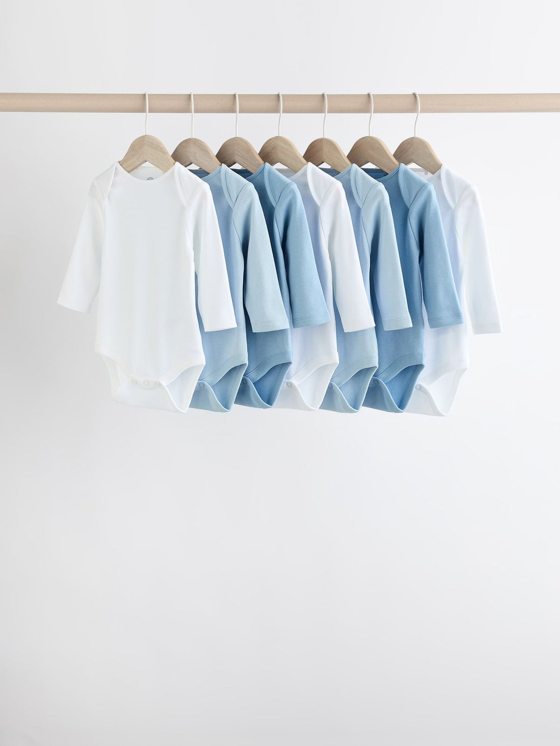 Blue 7 Pack Baby Long Sleeve Bodysuits