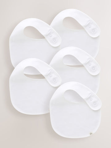 White 100% Cotton Baby Bibs 5 Pack