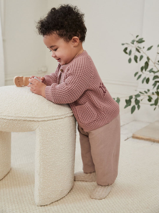 Pink Back Slogan Embroidered Baby Knitted Cardigan (0mths-2yrs)