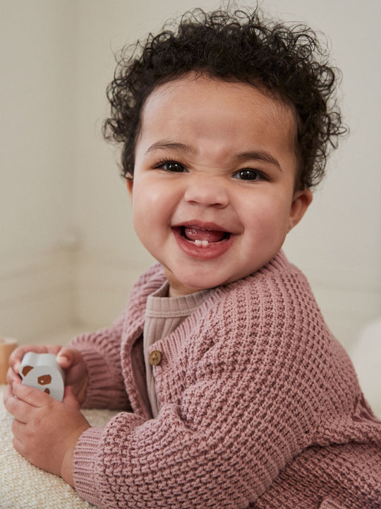 Pink Back Slogan Embroidered Baby Knitted Cardigan (0mths-2yrs)