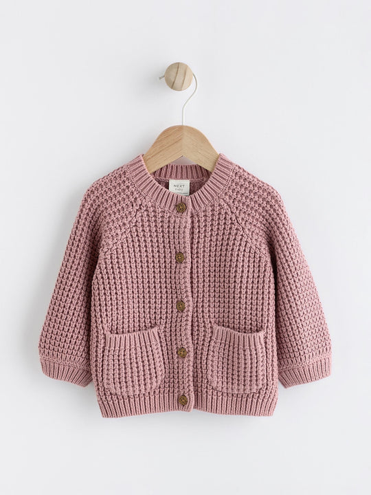 Pink Back Slogan Embroidered Baby Knitted Cardigan (0mths-2yrs)