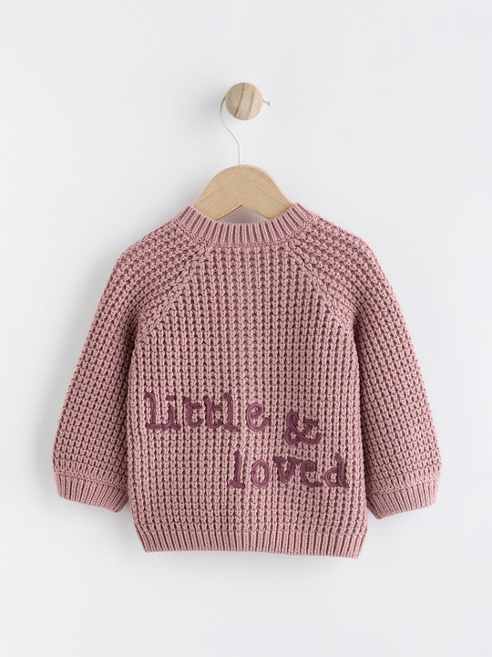 Pink Back Slogan Embroidered Baby Knitted Cardigan (0mths-2yrs)