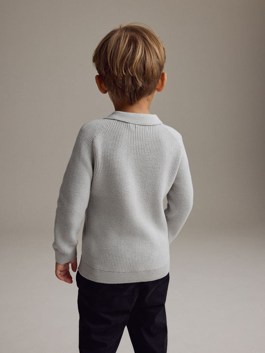 Light Grey Long Sleeve Quarter Zip Knitted Polo Shirt (3mths-7yrs)