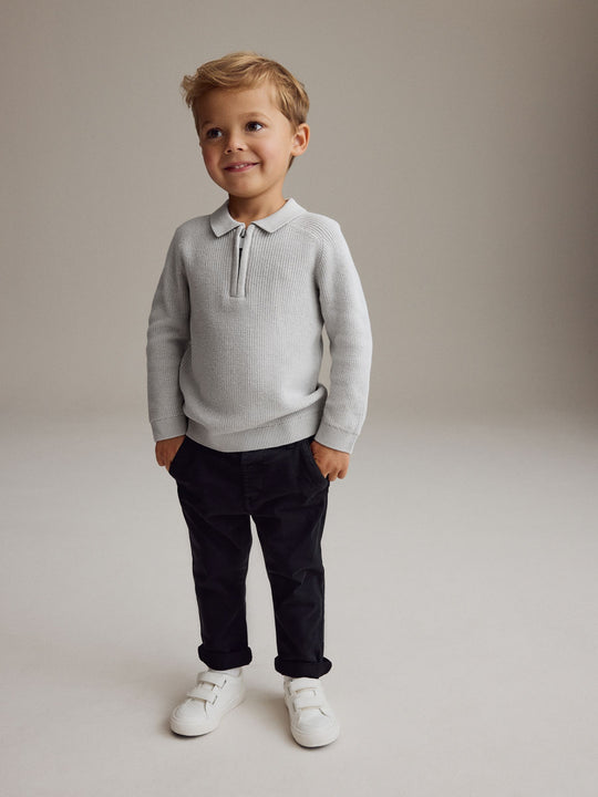 Light Grey Long Sleeve Quarter Zip Knitted Polo Shirt (3mths-7yrs)