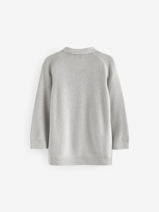 Light Grey Long Sleeve Quarter Zip Knitted Polo Shirt (3mths-7yrs)