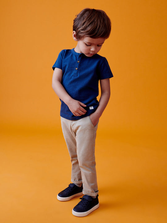 Blue Short Sleeve Henley Neck T-Shirt (3mths-7yrs)