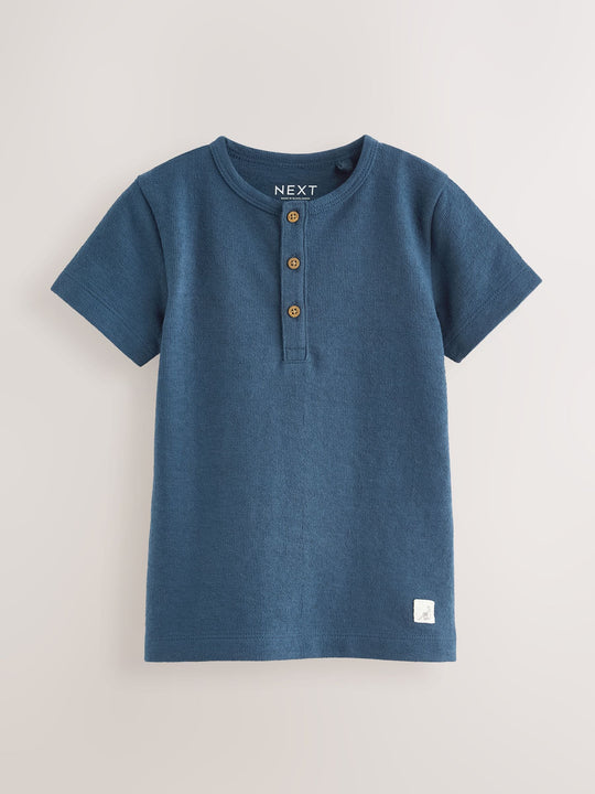 Blue Short Sleeve Henley Neck T-Shirt (3mths-7yrs)