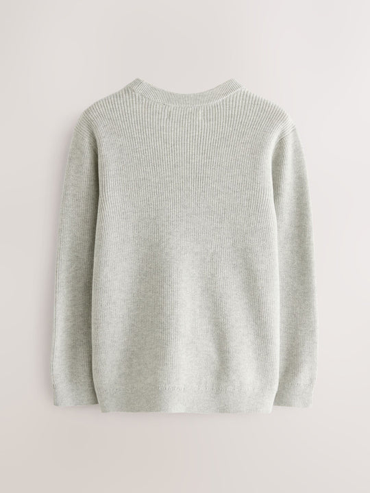 Grey Without Stag Cotton Crew Neck Knitted Jumper (3-16yrs)