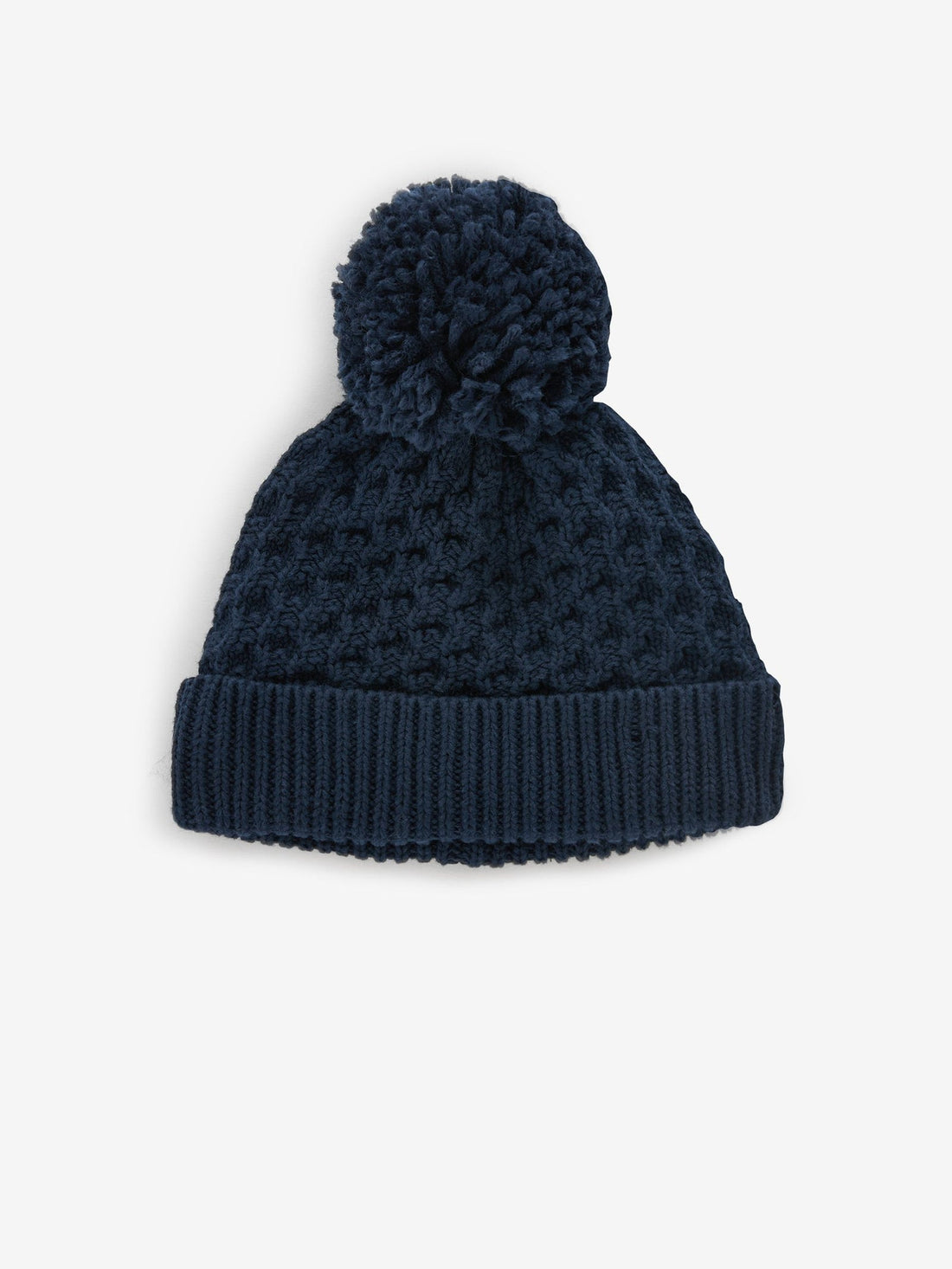 Navy Blue Baby Waffle Pom Hat (0mths-2yrs)