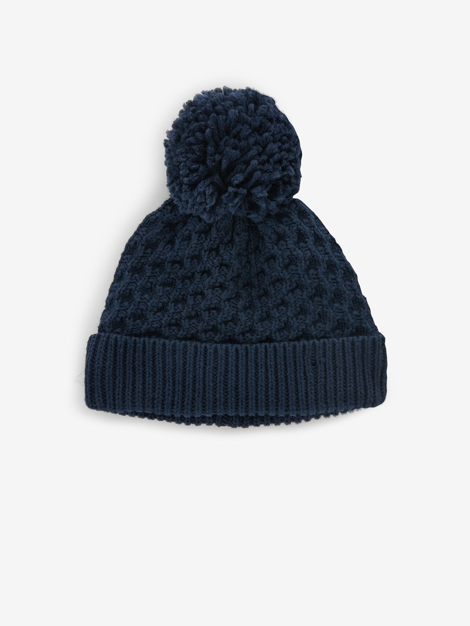 Navy Blue Baby Waffle Pom Hat (0mths-2yrs)