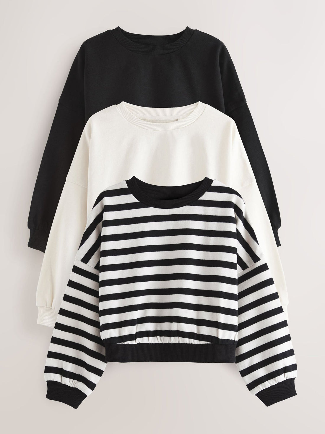 Black/White Boxy Long Sleeve 100% Cotton Sweat Tops 3 Pack (3-16yrs)