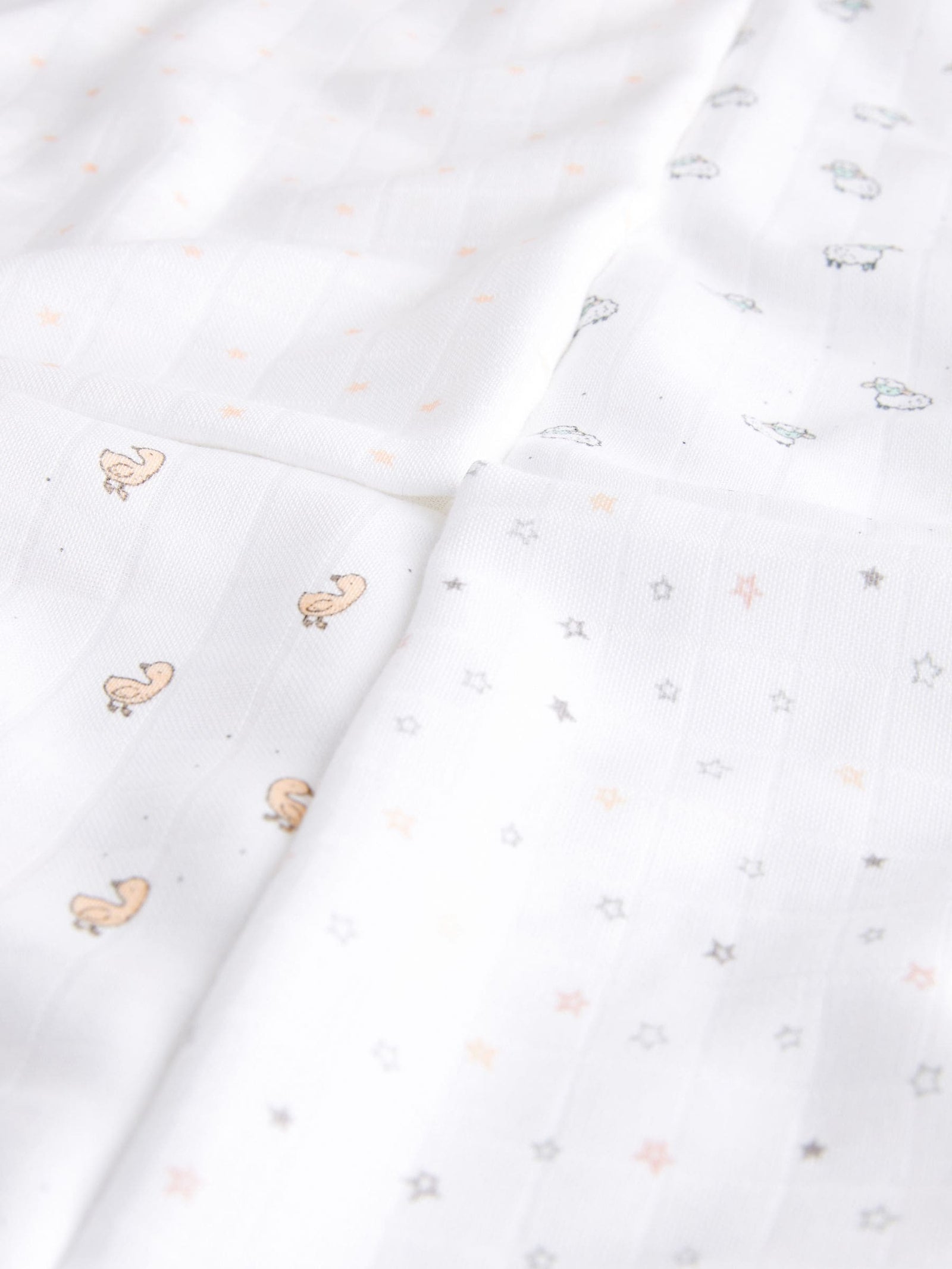 White Delicate Animal Baby Muslins Cloths 4 Pack