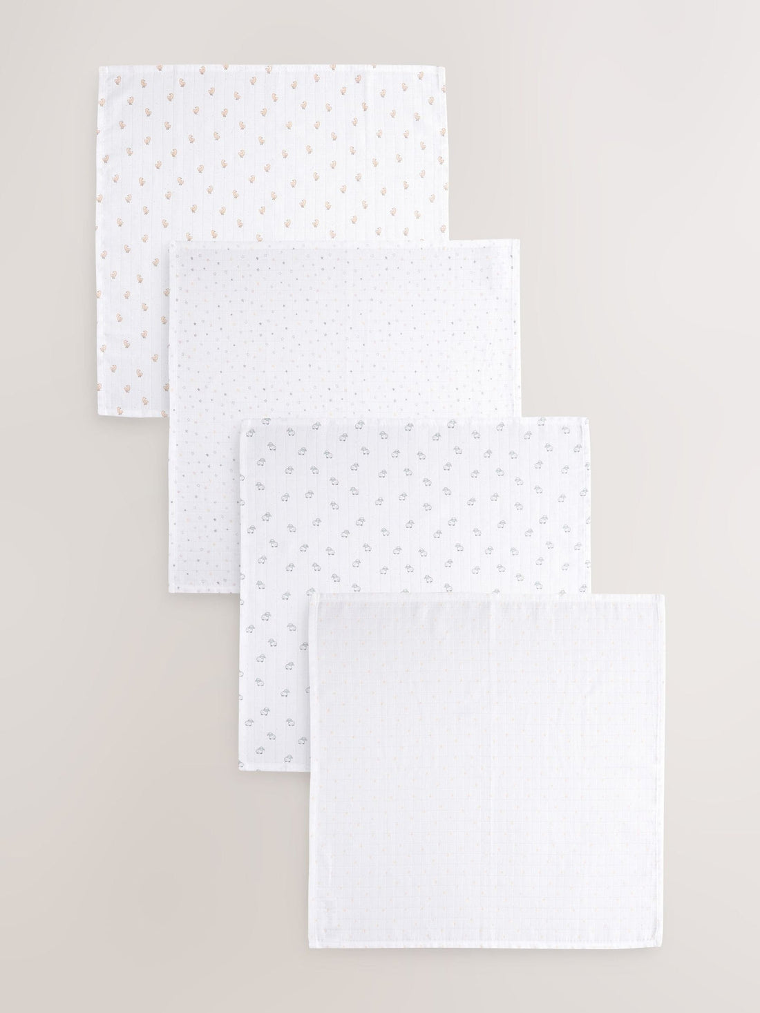 White Delicate Animal Baby Muslins Cloths 4 Pack