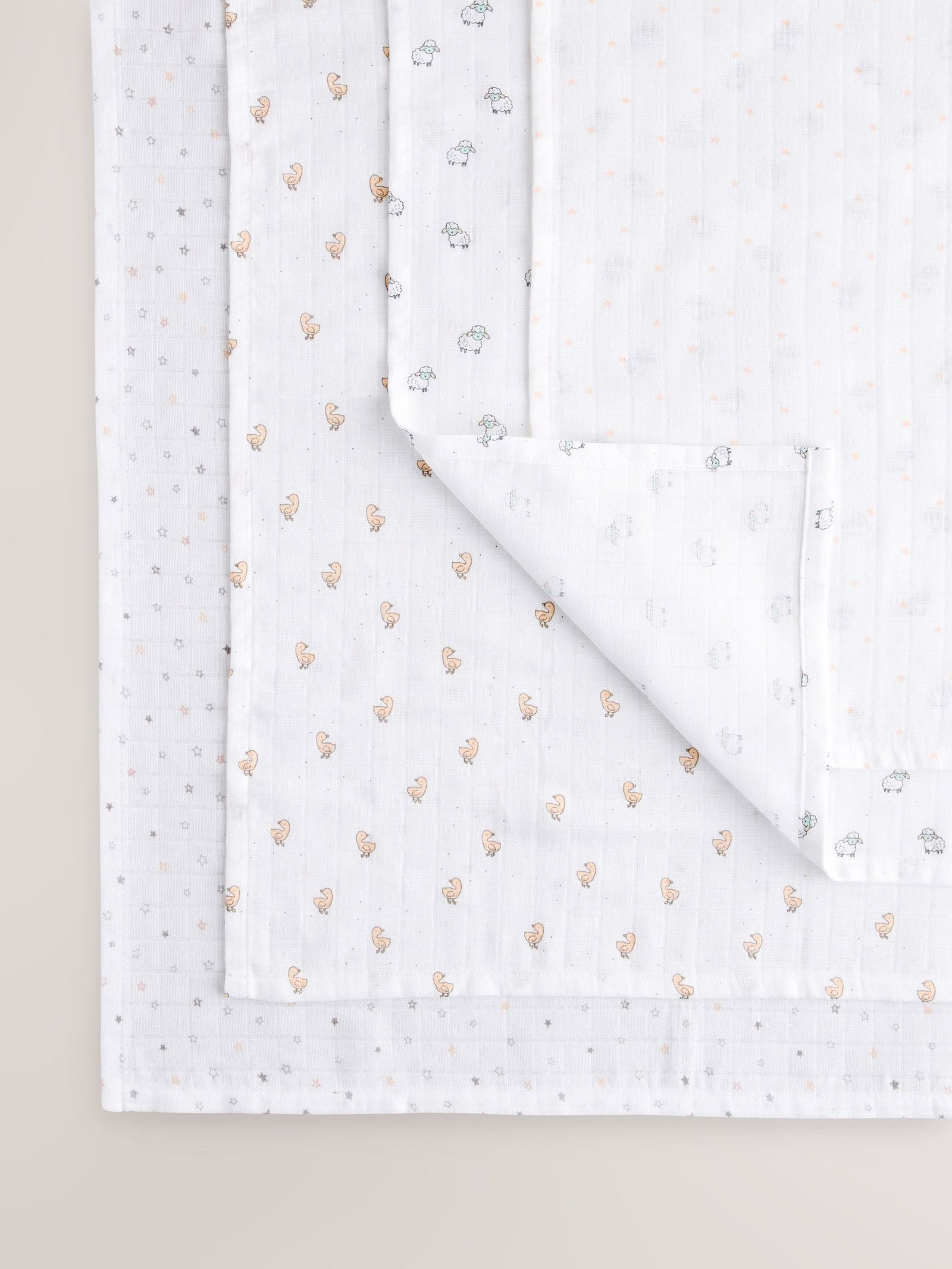 White Delicate Animal Baby Muslins Cloths 4 Pack