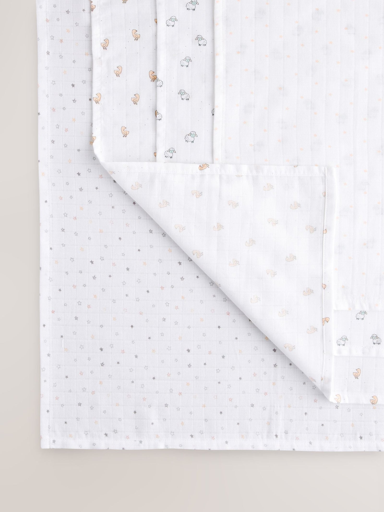 White Delicate Animal Baby Muslins Cloths 4 Pack