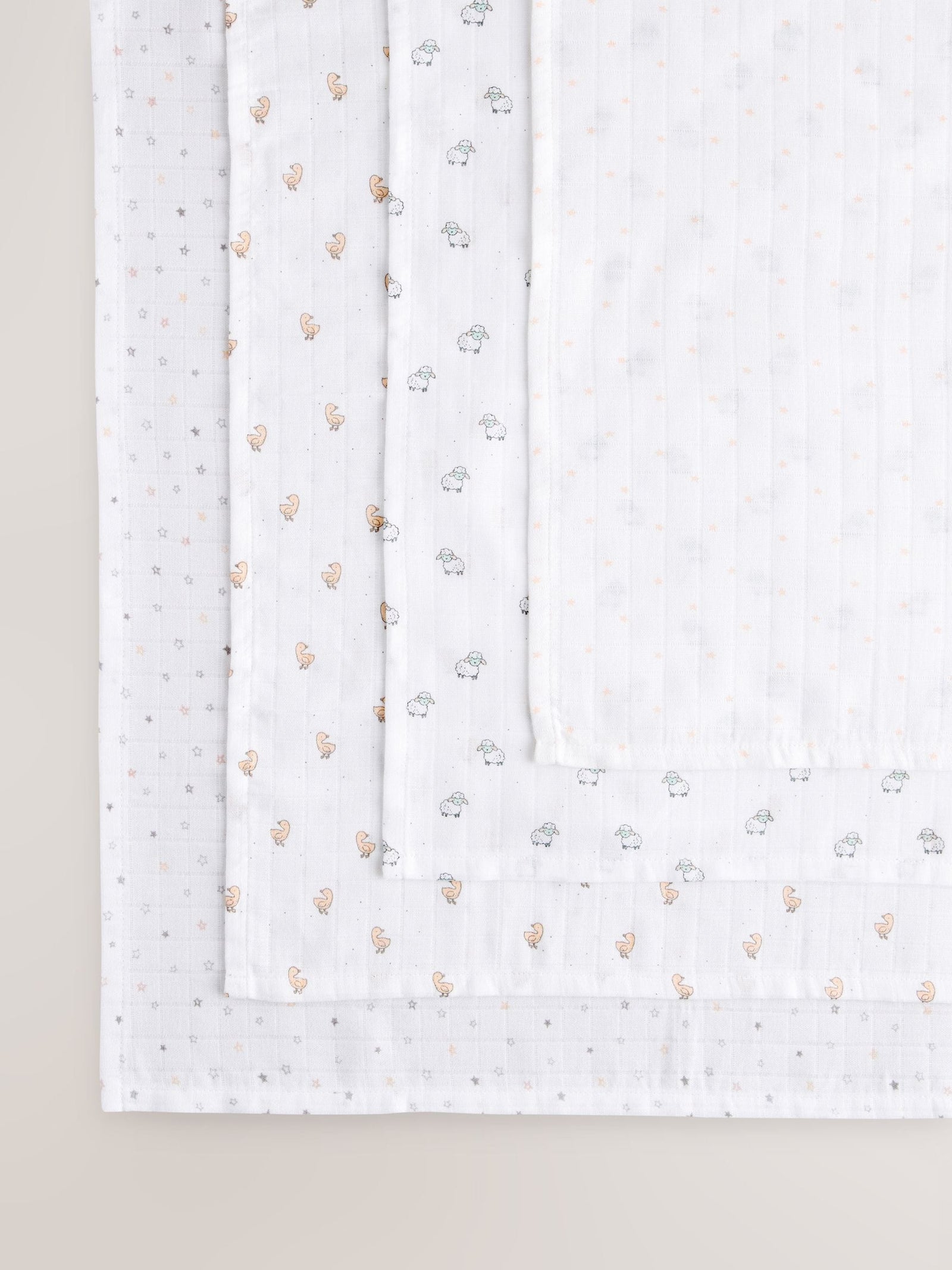 White Delicate Animal Baby Muslins Cloths 4 Pack