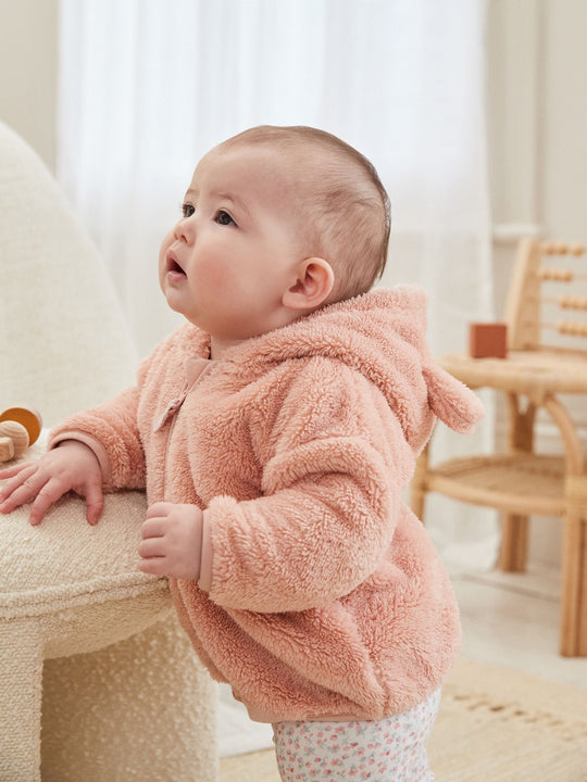Pink Fleece Baby Hooded Jacket (0mths-2yrs)
