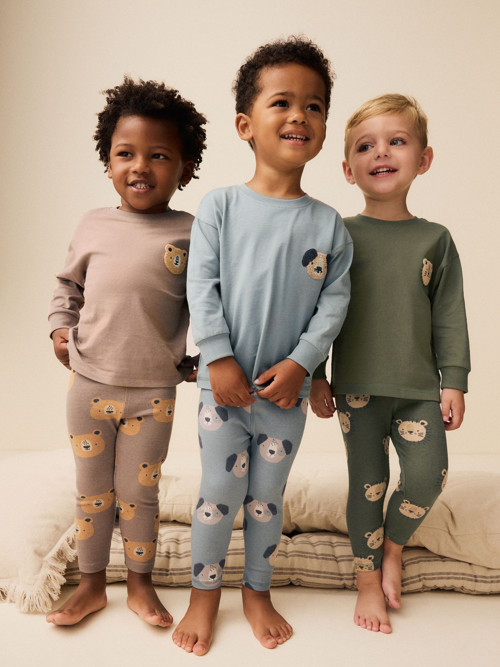 Blue/Brown/Khaki Green Animal 3 Pack Snuggle Pyjamas (9mths-8yrs)
