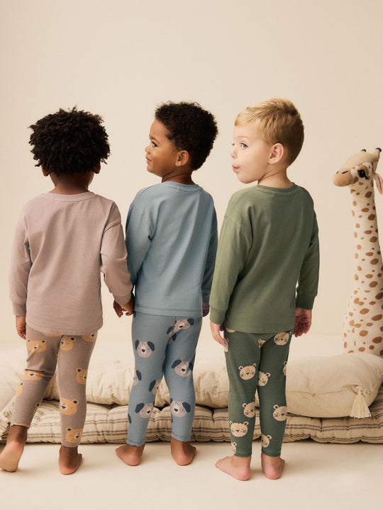 Blue/Brown/Khaki Green Animal 3 Pack Snuggle Pyjamas (9mths-8yrs)