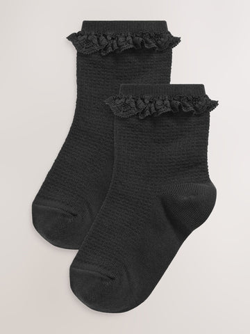 Black 2 Pack Cotton Rich Ruffle Ankle Socks
