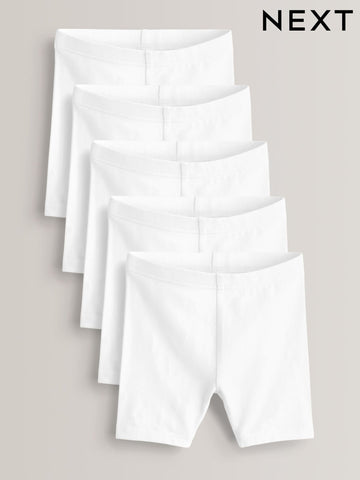 White Regular Length 5 Pack Cotton Rich Stretch Cycle Shorts (3-16yrs)