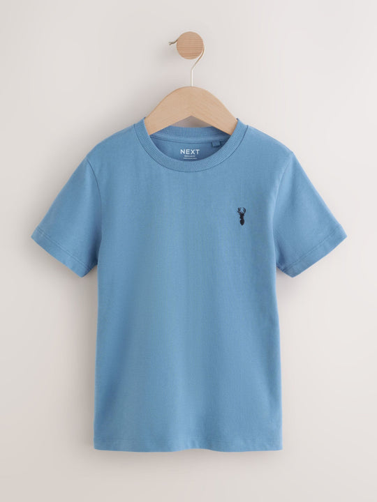 Mineral Green/Blue Short Sleeve Stag Embroidered T-Shirts 4 Pack (3-16yrs)