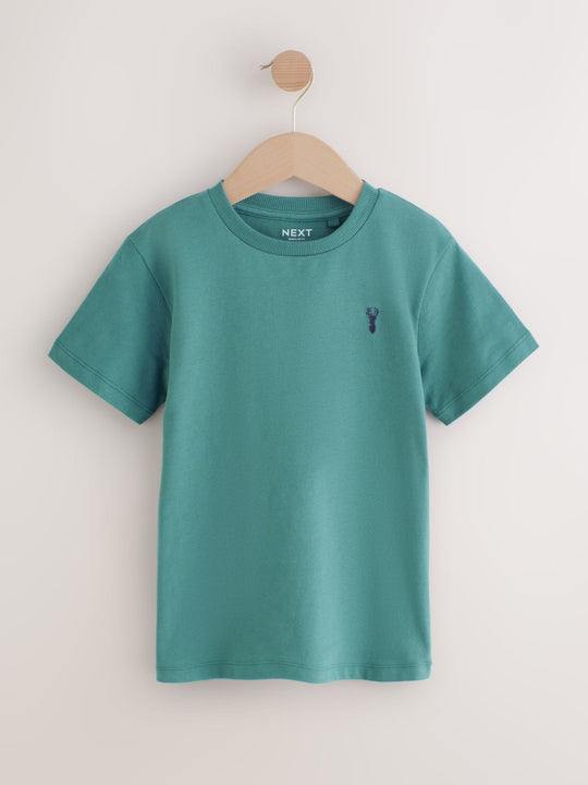 Mineral Green/Blue Short Sleeve Stag Embroidered T-Shirts 4 Pack (3-16yrs)