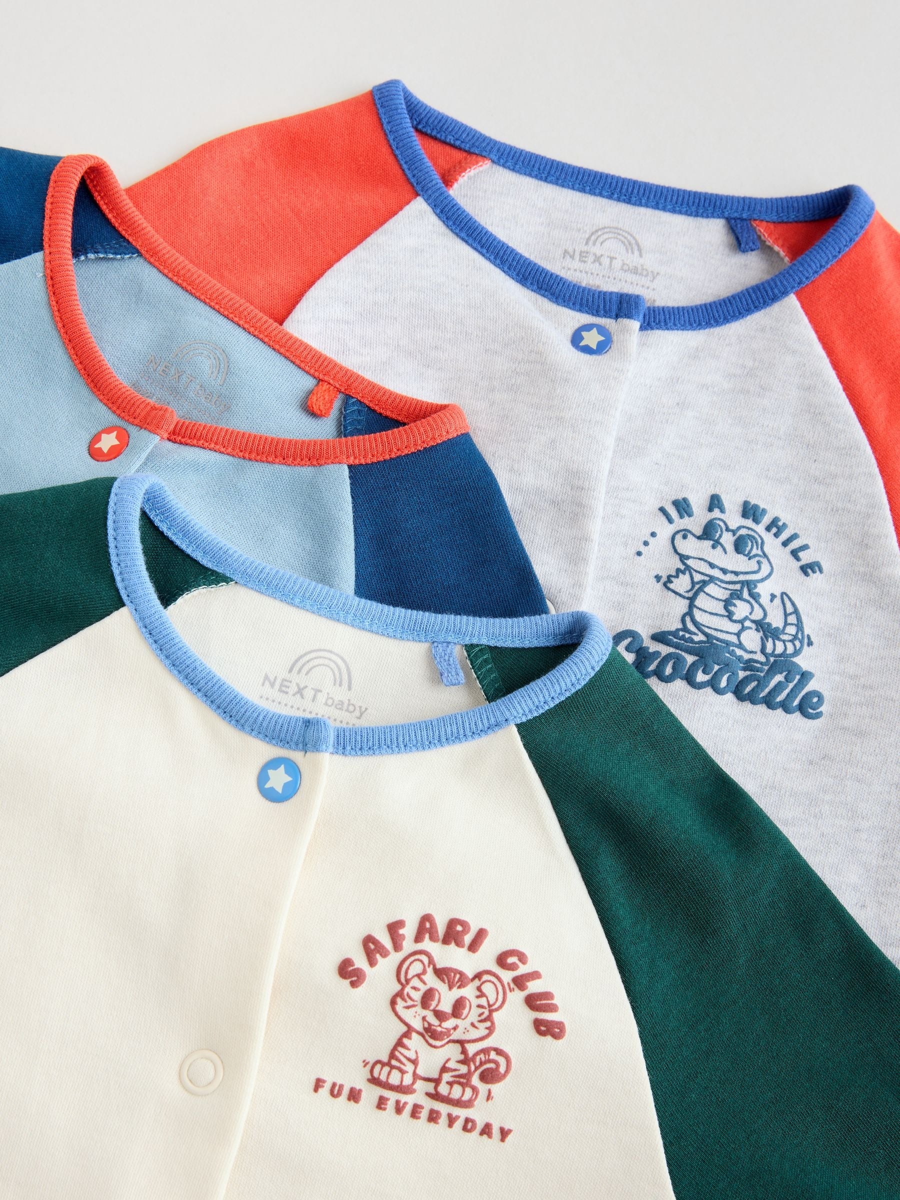 Multi Varsity Baby Sleepsuits 3 Pack (0mths-3yrs)