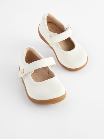 White Wide Fit (G) First Walker Mary Jane Shoes