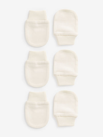 Cream 100% Cotton Baby Scratch Mitts 3 Pack