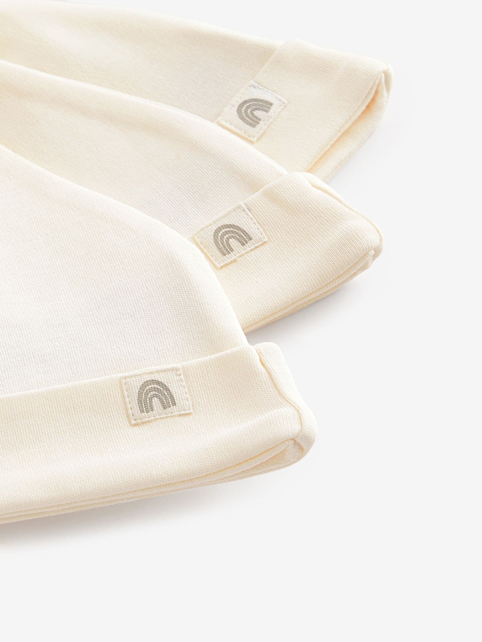 Cream 100% Cotton Tie Top Baby Hats 3 Pack
