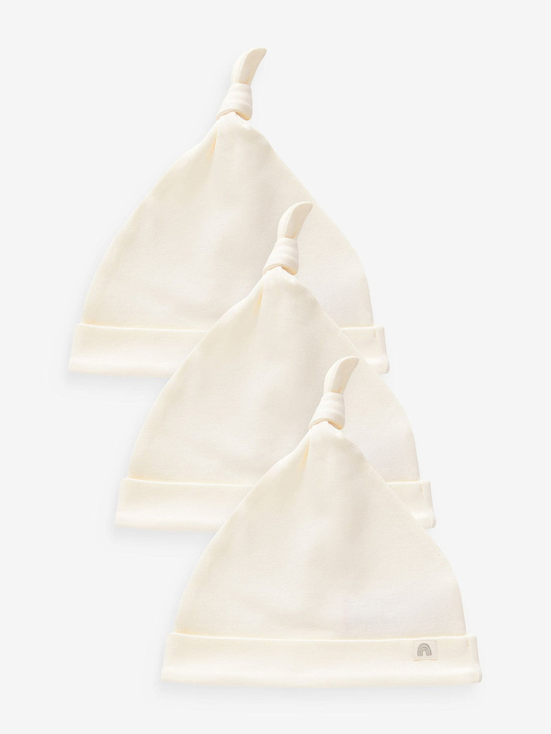 Cream 100% Cotton Tie Top Baby Hats 3 Pack