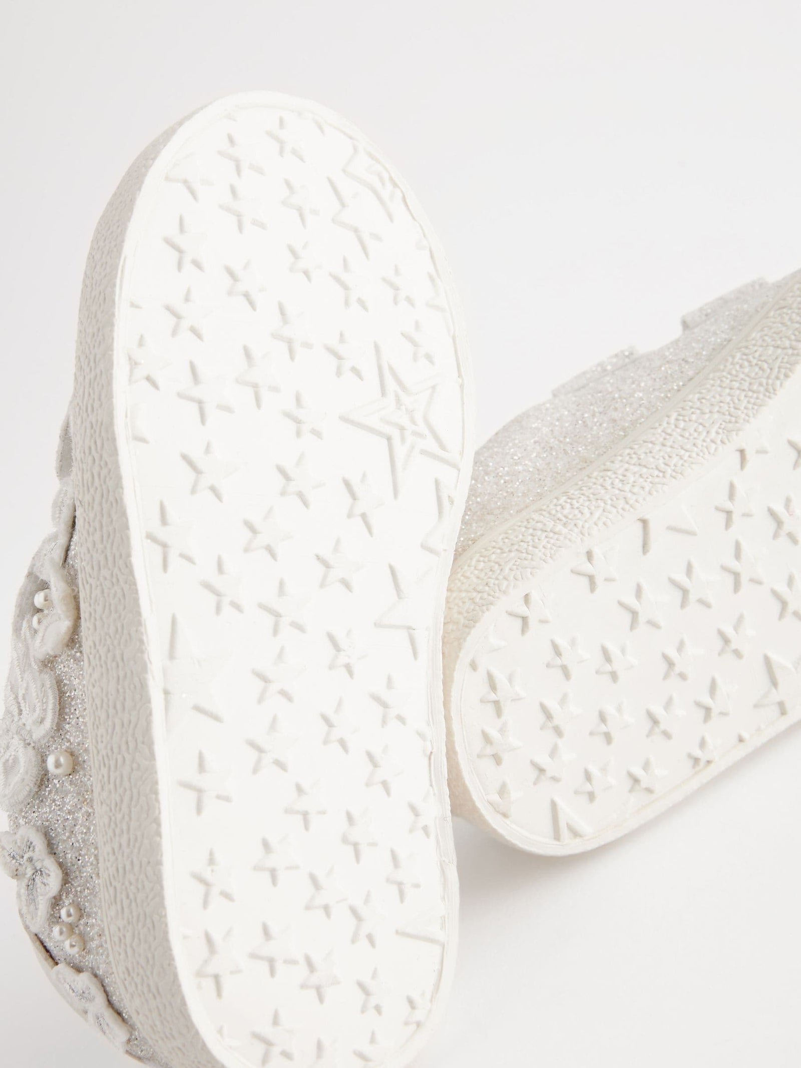 White Glitter Standard Fit (F) Butterfly Touch Fasten Strap Trainers