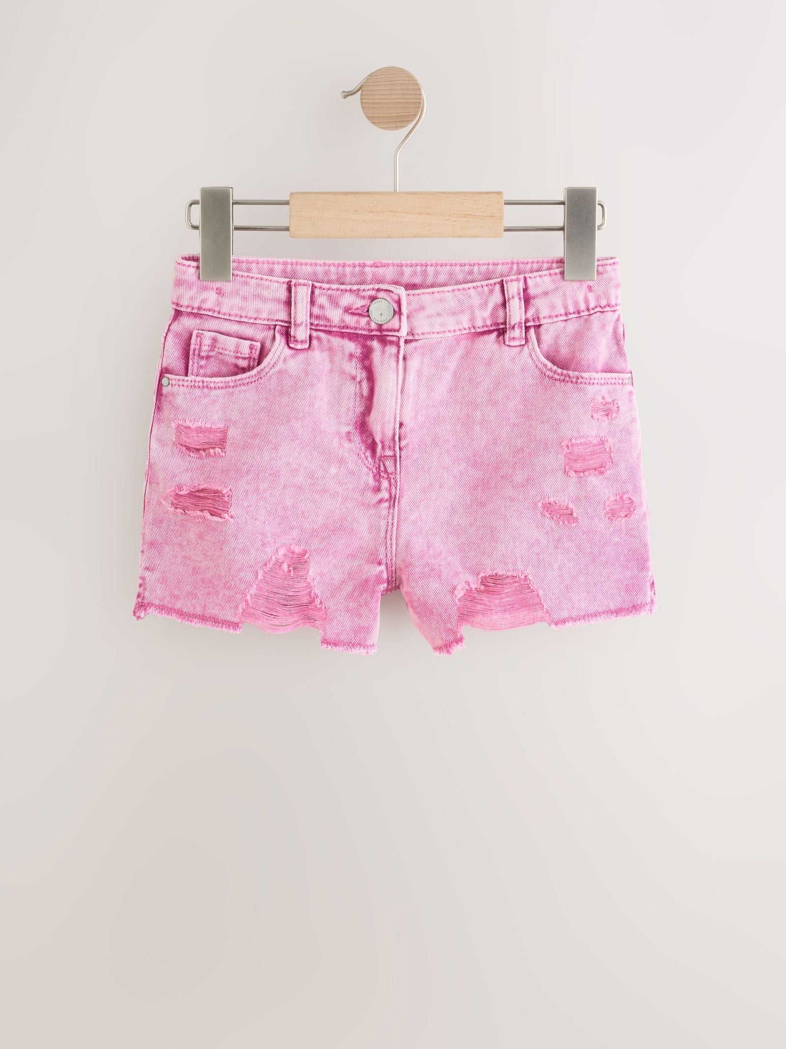 Pink 100% Cotton Frayed Edge Distressed Shorts (3-16yrs)