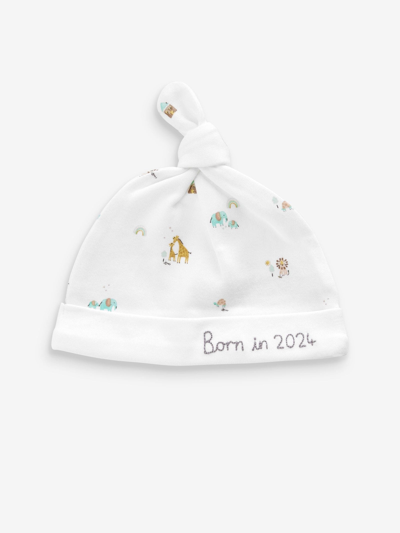 White Born In 2024 100% Cotton Bib And Hat 2 Piece Set