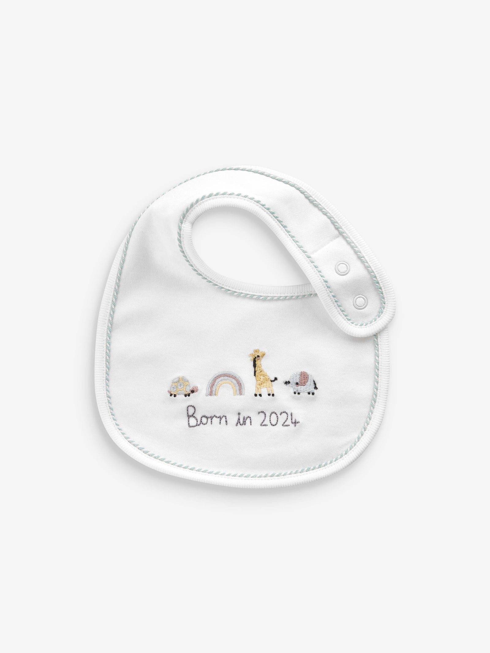 White Born In 2024 100% Cotton Bib And Hat 2 Piece Set