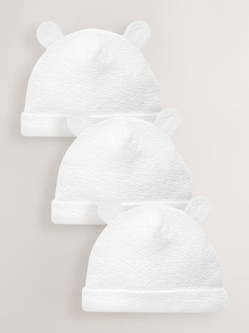 White Beanie Jersey Baby Hats 3 Pack (0-12mths)
