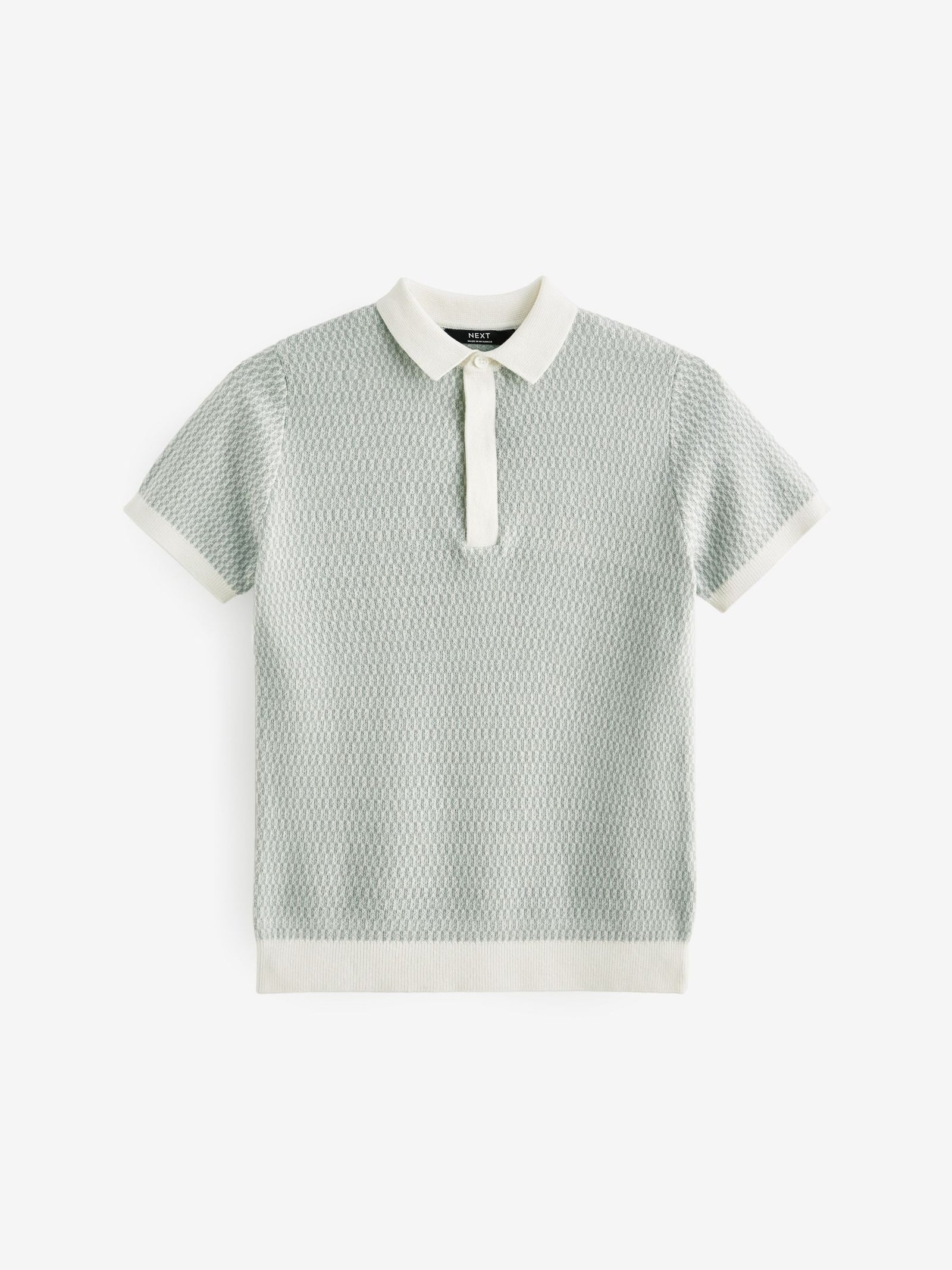 Blue 100% Cotton Short Sleeve Geo Pattern Polo Shirt (3-16yrs)