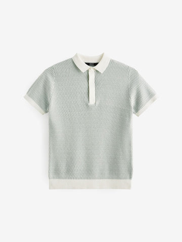 Blue 100% Cotton Short Sleeve Geo Pattern Polo Shirt (3-16yrs)